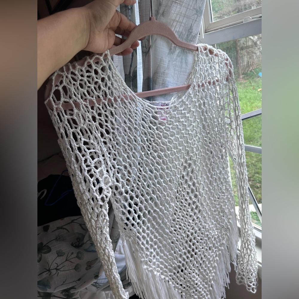 White Fringe Knit Top. Boho